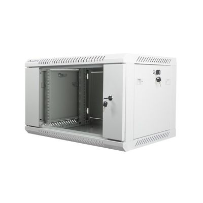 2. Szafa jednosekcyjna, zamykana na zamek Lanberg WF01-6406-10S (6U; 368mm / 600mm / 450 mm; wisząca; Szklane; 19''; kolor szary)