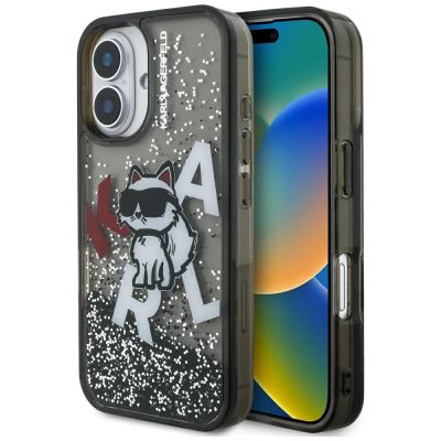 Etui Karl Lagerfeld Liquid Glitter Choupette Logo na iPhone 16 - czarne
