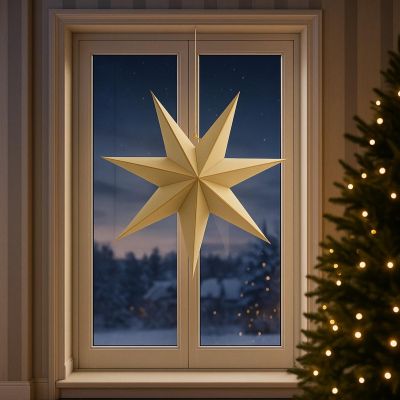 12. GWIAZDA DEKORACYJNA WISZĄCA PAPIEROWA FSC 18x75CM BEŻOWA 7 RAMION MICA