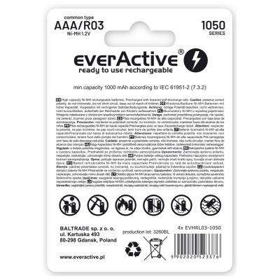 EVERACTIVE AKUMULATORKI R03/AAA NI-MH 550 MAH INFINITY LINE - BLISTER 4 SZTUKI EVHRL03-550