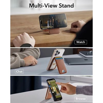 4. Portfel magnetyczny ESR Classic RFID Magnetic Wallet Stand MagSafe na telefon - brązowy