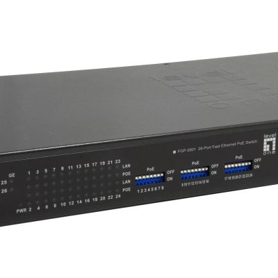 6. Przełącznik LevelOne FE PoE+ 26-portowy 19" 150W 1Gbps
