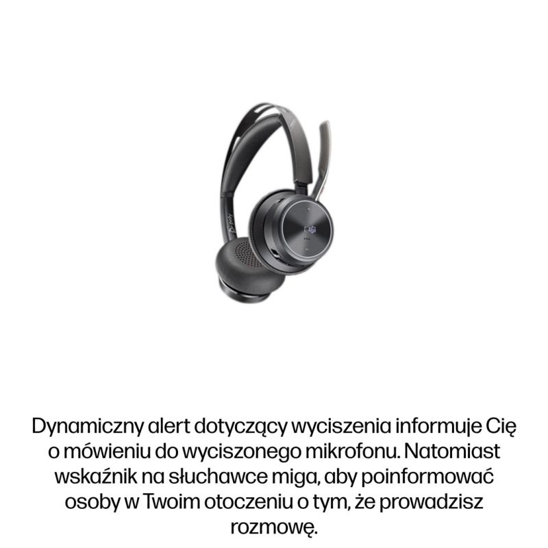 231. POLY Zestaw słuchawkowy Voyager Focus 2 z certyfikatem Microsoft Teams USB-C-C + przejściówka USB-C/A + podstawka ładująca