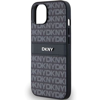 6. Etui DKNY Leather Mono Stripe & Metal Logo na iPhone 15 / 14 / 13 - czarne