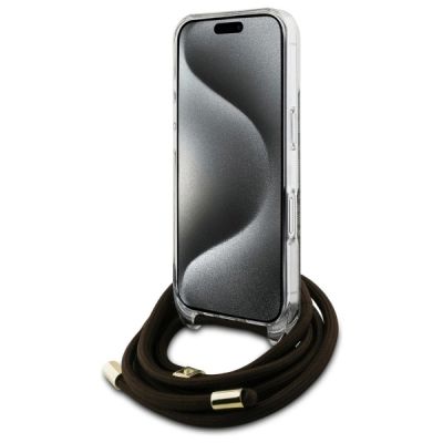 4. Etui Guess Crossbody Cord 4G Print ze smyczą na iPhone 16 - brązowe