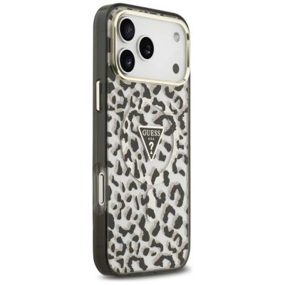 4. Etui Guess IML Leopard Glitter Triangle Logo MagSafe na iPhone 17 Pro Max / 18 Pro Max - czarne