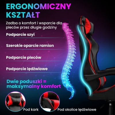 6. Extralink Gaming | Fotel gamingowy | biurowy, obrotowy, kubełkowy, czarno-czerwony, G-522
