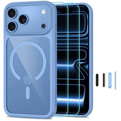 Etui Tech-Protect MagOne CC MagSafe + Szkło hartowane 2-Pack na iPhone 18 Pro / 17 Pro - przezroczysto-błętkitne