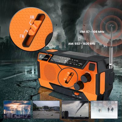 35. Extralink RADIO AWARYJNE SOLARNE Z KORBKA DYNAMO POWERBANK 4000MAH Z LATARKA SOS SR-4000 Przenośny Analogowy Czarny, Pomarańczowy