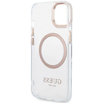 7. Etui Guess Metal Outline MagSafe na iPhone 15 Plus / 14 Plus - złote