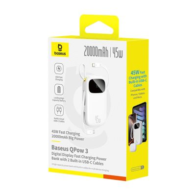 3. Powerbank Baseus EnerFill FC31 20000mAh 45W z wyświetlaczem cyfrowym z 2 wbudowanymi kablami USB-C - biały