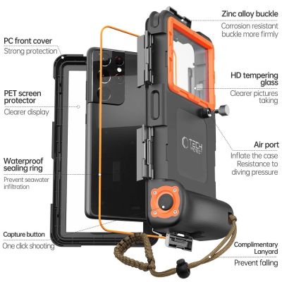 4. Pokrowiec Tech-Protect Waterproof Case wodoodporny IPX8 na smartfony 4.7-6.7" - czarno-pomarańczowy