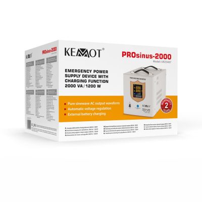 2. Zasilacz awaryjny KEMOT PROsinus-2000  przetwornica z czystym przebiegiem sinusoidalnym i funkcją ładowania  12V 230V 2000VA/1200W