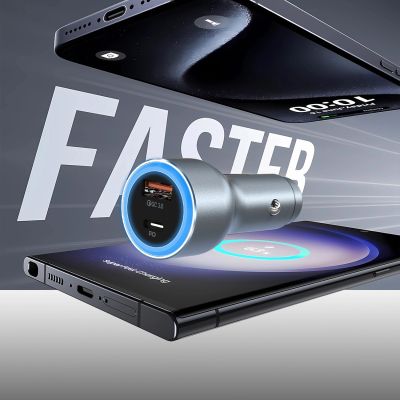 4. Ładowarka samochodowa Dudao R4Ultra 120W Power Delivery Quick Charge LED USB-A USB-C - szary