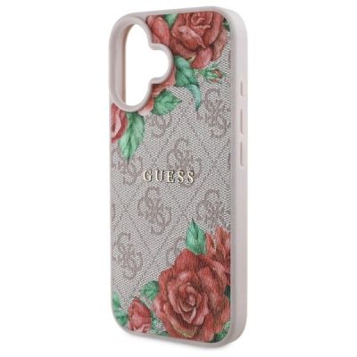 6. Etui Guess 4G Flowers Print MagSafe na iPhone 16 6.1" - różowe
