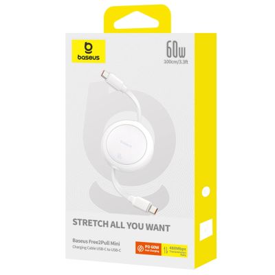 8. Kabel zwijany Baseus Free2Pull 60W USB-C - USB-C 1m - biały