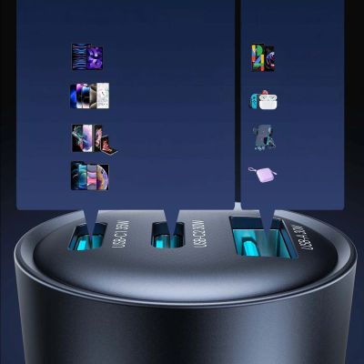 10. Ładowarka samochodowa Joyroom JR-CCN19 65W 2x USB-C + USB-A - ciemnoszara