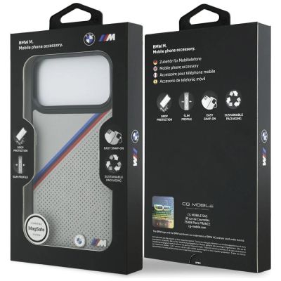 8. Etui BMW M Tricolor Metal Logo MagSafe do iPhone 17 Pro Max - szare
