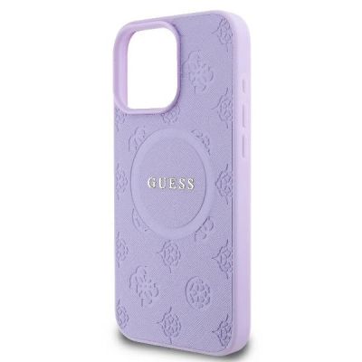 6. Etui Guess Saffiano Peony Classic Logo MagSafe na iPhone 16 Pro Max - fioletowe