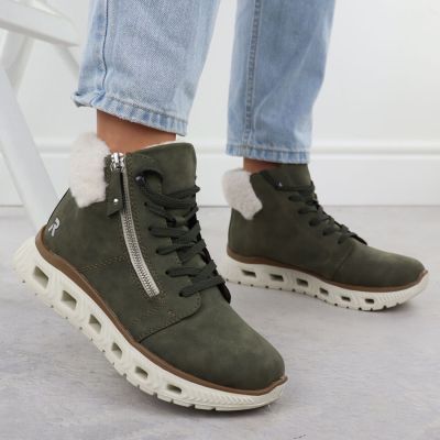 6. Wodoodporne traperki damskie ultra lekkie zielone Rieker M6014-54