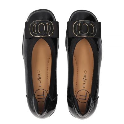 4. Skórzane czółenka lakierowane na klocku czarne Filippo  DP6960