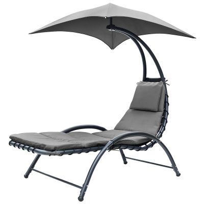 9. LEŻAK FOTEL Z PARASOLEM BERGAMO 200x125x180CM SZARY