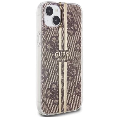 4. Etui Guess IML 4G Gold Stripe na iPhone 15 Plus / 14 Plus - brązowe