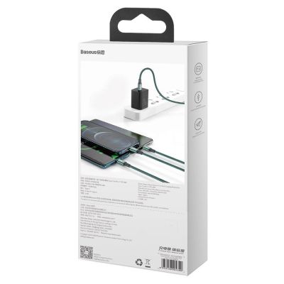 6. Kabel Baseus Rapid Series 3w1 USB-C - USB-C / Lightning / micro USB 20W PD 1.5m - zielony