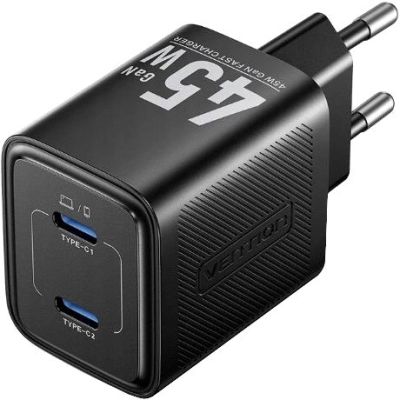 Ładowarka Vention 45W GaN PD 2x USB-C czarna