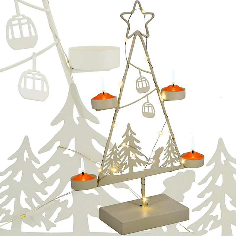 ŚWIECZNIK METALOWA CHOINKA LED 38CM BIAŁA
