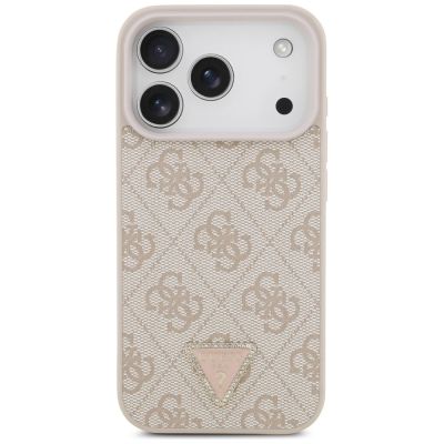 3. Etui Guess Leather 4G Triangle Strass MagSafe na iPhone 18 Pro / 17 Pro - różowe