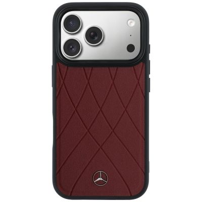 3. Etui Mercedes Leather with Crossed Lines MagSafe na iPhone 17 Pro Max - czerwone