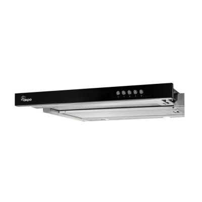 2. Okap podszafkowy teleskopowy AKPO WK-7 LIGHT GLASS 50 INOX CZARNY (500mm; kolor inox, front czarne szkło)