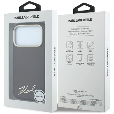 8. Etui Karl Lagerfeld Saffiano Small Script Metal Logo MagSafe na iPhone 17 Pro / 18 Pro - burgundowe