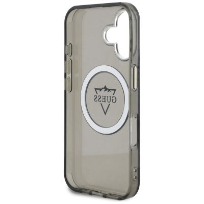 7. Etui Guess IML Metal Mountain Logo MagSafe na iPhone 16 - czarne