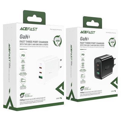 5. Acefast szybka ładowarka sieciowa GaN (2xUSB-C / USB-A) PPS / PD / QC4+ 65W czarna (A41)