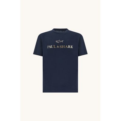 5. Paul&Shark T-shirt bawełniany męski granatowo-złoty 99311007-50E - klasyczny krój, logo