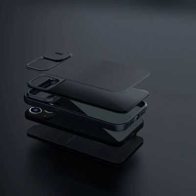 11. Nillkin Qin Cloth Pro Case etui do iPhone 14 Plus osłona na aparat kabura pokrowiec obudowa z klapką szary