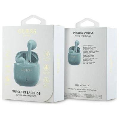 4. Guess słuchawki Bluetooth GUTWSJ14ESGQ    TWS + stacja dokująca turkusowy/turquoise Printed Classic Logo