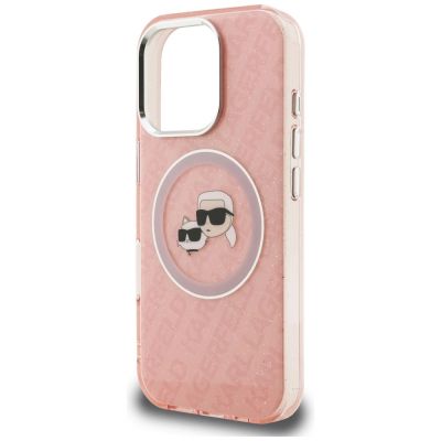 6. Etui Karl Lagerfeld IML Glitter Karl & Choupette Heads Logo MagSafe na iPhone 16 Pro Max - różowe