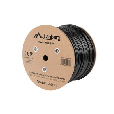 5. Kabel sieciowy zewnętrzne Lanberg LCU6-21CU-0305-BK (UTP; 305m; kat. 6; kolor czarny)