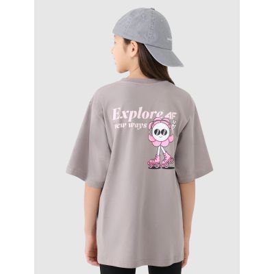 3. T-shirt dziewczęcy oversize z nadrukiem 4F 4FJRSS25TTSHF2586-83S