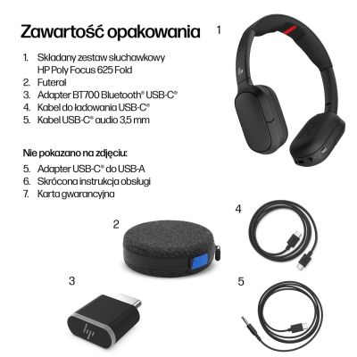 5. HP Poly Składany stereofoniczny zestaw słuchawkowy Bluetooth Focus 625 Fold