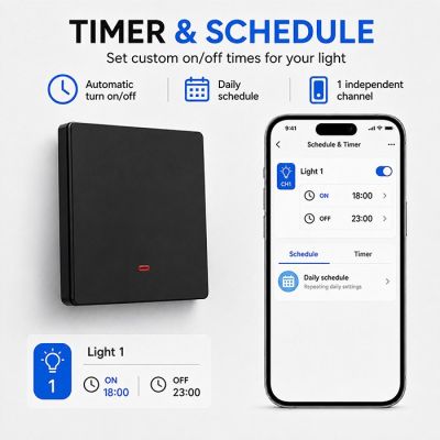 10. QOLTEC WŁĄCZNIK/WYŁĄCZNIK ŚWIATŁA | 1-KANAŁOWY | WI-FI | TIMER | TUYA | CZARNY