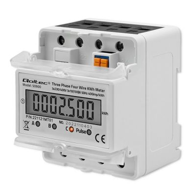8. QOLTEC LICZNIK ZUŻYCIA ENERGII TRÓJFAZOWY NA SZYNĘ DIN | 230V | LCD | 4P