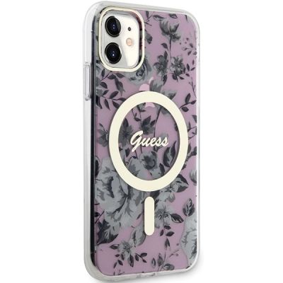 4. Etui Guess Flower MagSafe na iPhone 11 / Xr - różowe