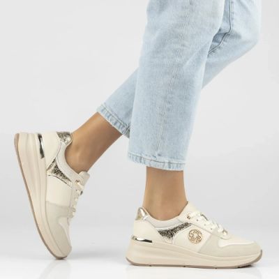 6. Skórzane półbuty damskie sneakersy beżowe Filippo DP7769