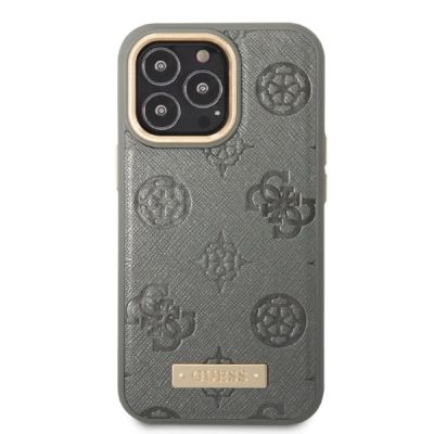 3. Etui Guess Peony Logo Plate MagSafe na iPhone 13 Pro / iPhone 13 - szare