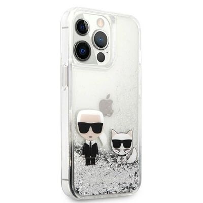 4. Etui Karl Lagerfeld Liquid Glitter Karl&Choupette na iPhone 13 Pro / 13 6,1" - srebrne