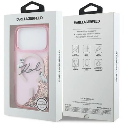 8. Etui Karl Lagerfeld Liquid Glitter Karl Script Logo MagSafe na iPhone 17 Pro - różowe